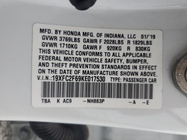 19XFC2F69KE017530 - 2019 HONDA CIVIC LX WHITE photo 13