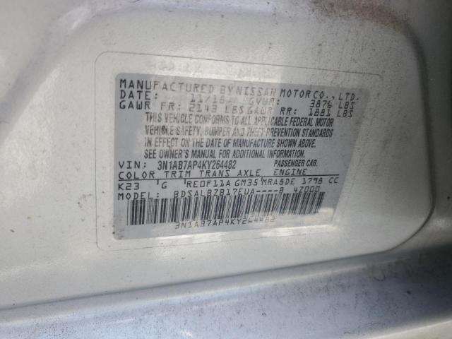 3N1AB7AP4KY264482 - 2019 NISSAN SENTRA S 银色 照片 12