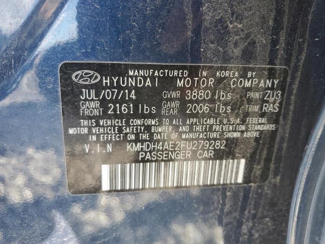 KMHDH4AE2FU279282 - 2015 HYUNDAI ELANTRA SE BLUE photo 12