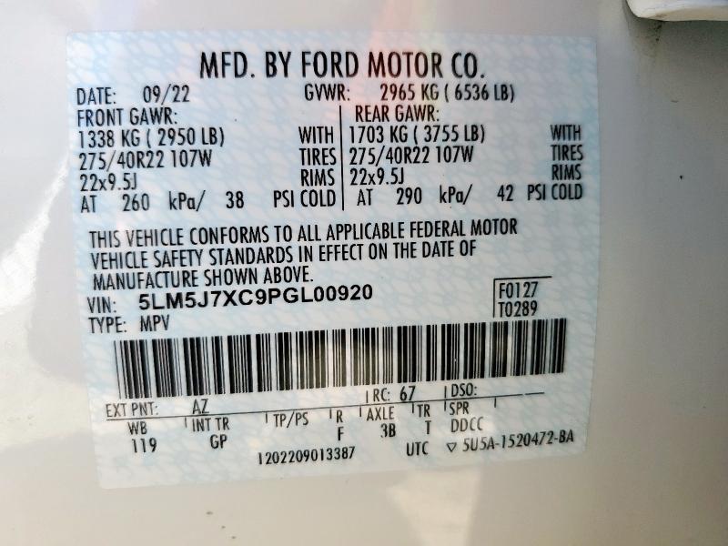 5LM5J7XC9PGL00920 - 2023 LINCOLN AVIATOR RESERVE 白色 照片 13