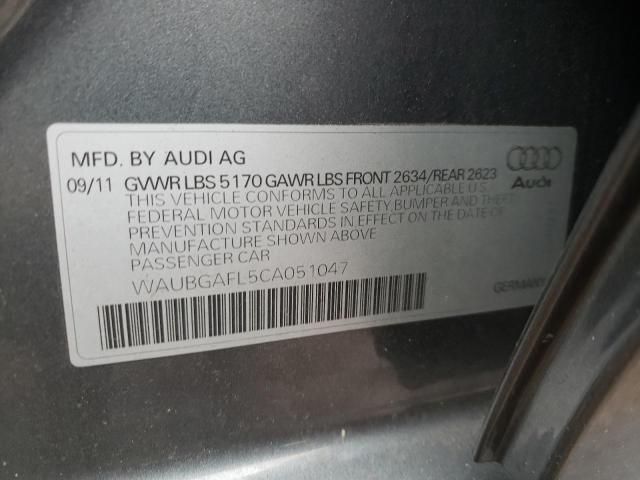 WAUBGAFL5CA051047 - 2012 AUDI S4 PREMIUM PLUS GRAY photo 12