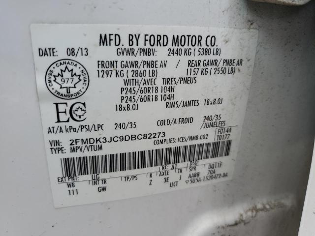 2FMDK3JC9DBC82273 - 2013 FORD EDGE SEL WHITE photo 14
