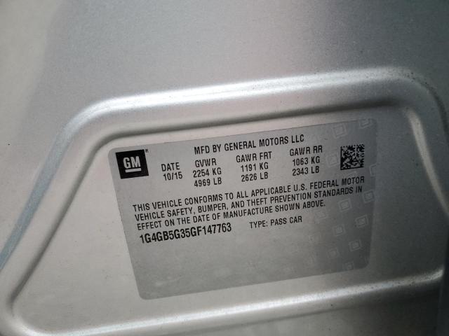 1G4GB5G35GF147763 - 2016 BUICK LACROSSE SILVER photo 12