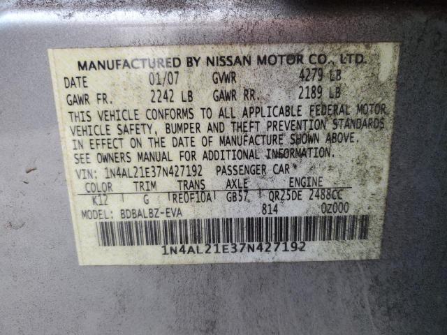 1N4AL21E37N427192 - 2007 NISSAN ALTIMA 2.5 SILVER photo 12