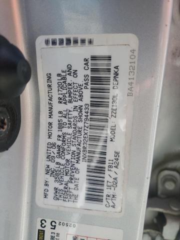 1NXBR32EX7Z794433 - 2007 TOYOTA COROLLA CE SILVER photo 12