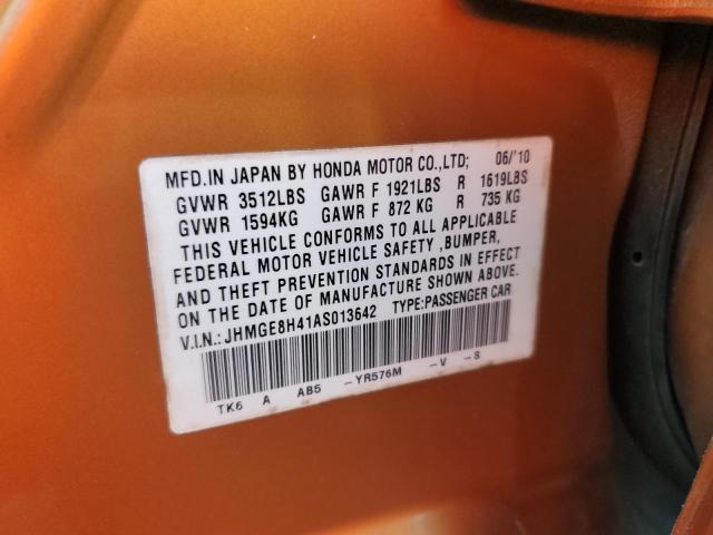 JHMGE8H41AS013642 - 2010 HONDA FIT SPORT برتقالي صورة 12