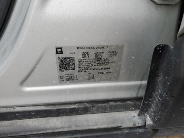 1GNERGKW5JJ245529 - 2018 CHEVROLET TRAVERSE LT SILVER photo 12