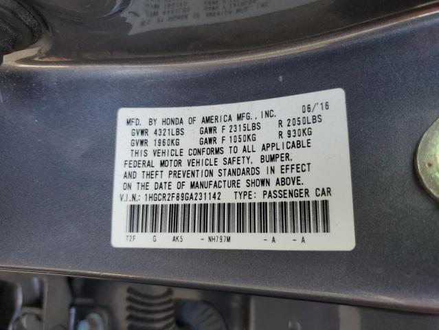 1HGCR2F89GA231142 - 2016 HONDA ACCORD EXL GRAY photo 12