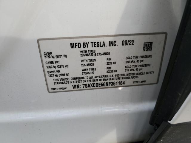7SAXCDE56NF361164 - 2022 TESLA MODEL X WHITE photo 13