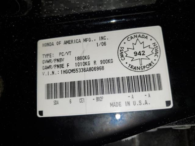 1HGCM55336A806968 - 2006 HONDA ACCORD SE BLACK photo 12