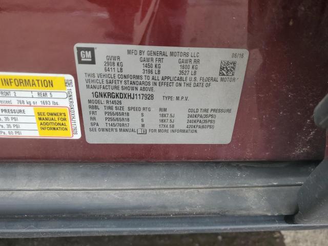 1GNKRGKDXHJ117928 - 2017 CHEVROLET TRAVERSE LT 栗色 照片 14