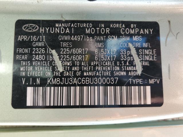 KM8JU3AC6BU300037 - 2011 HYUNDAI TUCSON GLS მწვანე ფოტო 14
