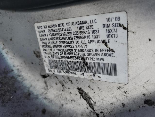 5FNRL3H69AB024826 - 2010 HONDA ODYSSEY EXL SILVER photo 13