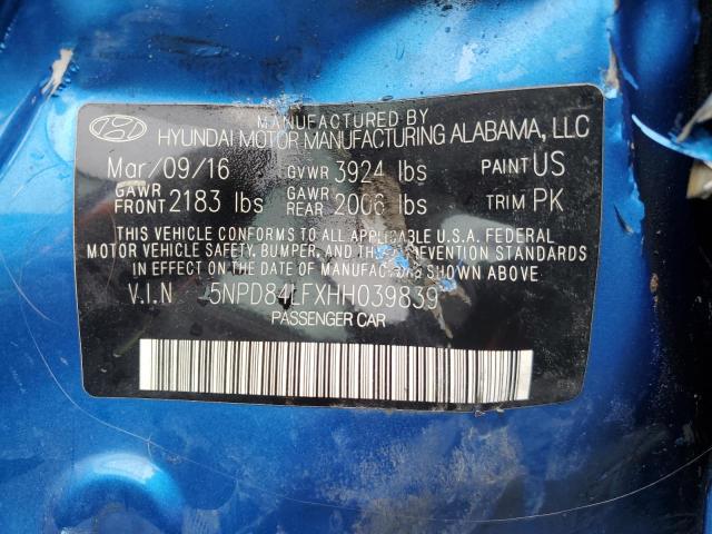 5NPD84LFXHH039839 - 2017 HYUNDAI ELANTRA SE BLUE photo 12