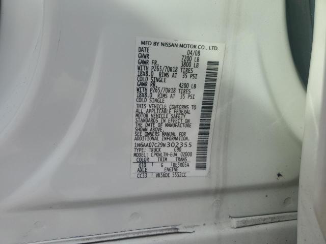 1N6AA07C29N302355 - 2009 NISSAN TITAN XE WHITE photo 12
