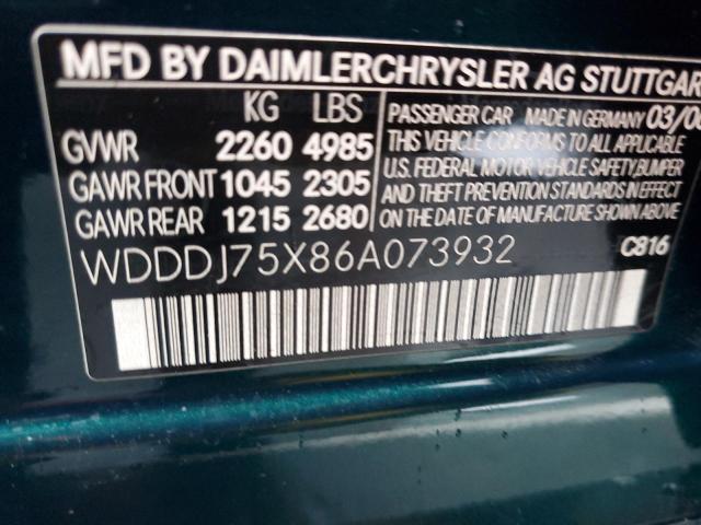 WDDDJ75X86A073932 - 2006 MERCEDES-BENZ CLS 500C GREEN photo 12