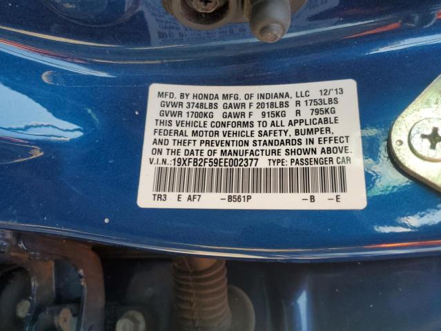 19XFB2F59EE002377 - 2014 HONDA CIVIC LX BLUE photo 13