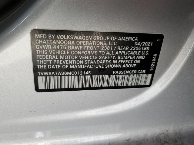 1VWSA7A36MC012145 - 2021 VOLKSWAGEN PASSAT SE SILVER photo 12