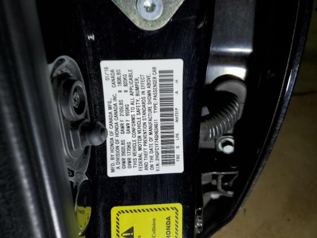 2HGFC1F74GH634611 - 2016 HONDA CIVIC EXL BLACK photo 13