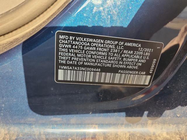 1VWSA7A33NC009446 - 2022 VOLKSWAGEN PASSAT SE BLUE photo 12