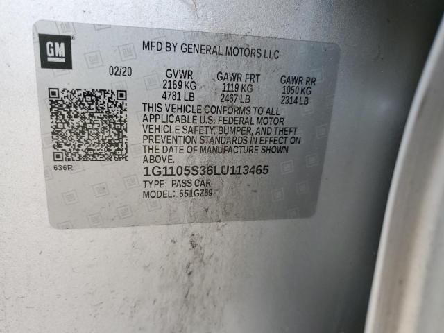 1G1105S36LU113465 - 2020 CHEVROLET IMPALA PREMIER SILVER photo 12