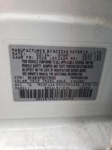 3N1AB7AP6GY236092 - 2016 NISSAN SENTRA S WHITE photo 12