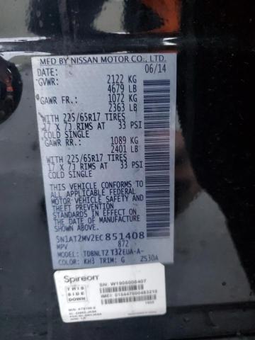 5N1AT2MV2EC851408 - 2014 NISSAN ROGUE S BLACK photo 12