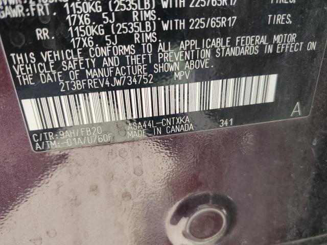 2T3BFREV4JW734752 - 2018 TOYOTA RAV4 LE იასამნისფერი ფოტო 13