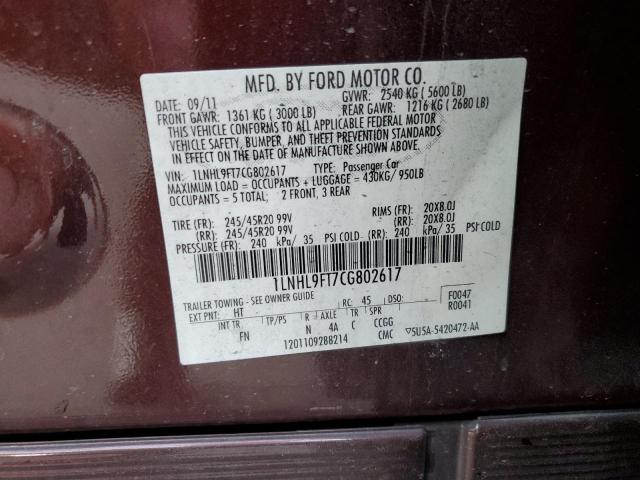 1LNHL9FT7CG802617 - 2012 LINCOLN MKS BROWN photo 12