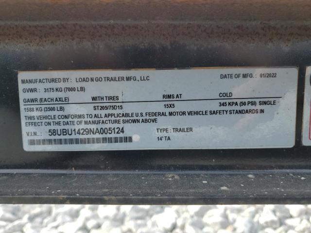 58UBU1429NA005124 - 2022 UTILITY TRAILER BLACK photo 10