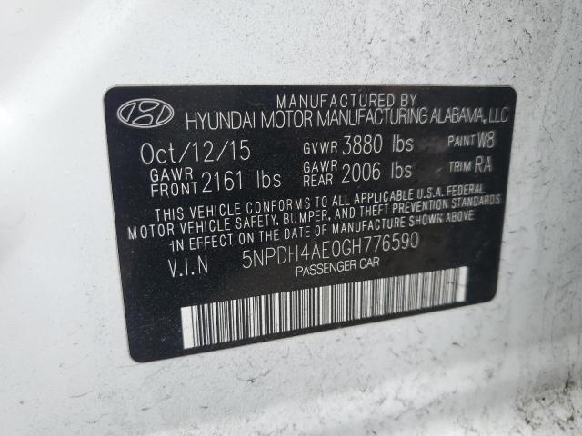 5NPDH4AE0GH776590 - 2016 HYUNDAI ELANTRA SE WHITE photo 12