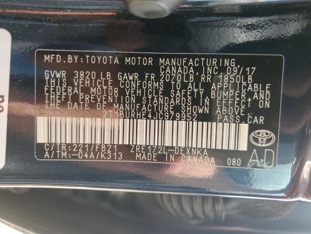 2T1BURHE4JC979952 - 2018 TOYOTA COROLLA L Синий фото 12