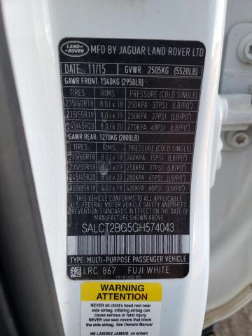 SALCT2BG5GH574043 - 2016 LAND ROVER DISCOVERY HSE LUXURY WHITE photo 12