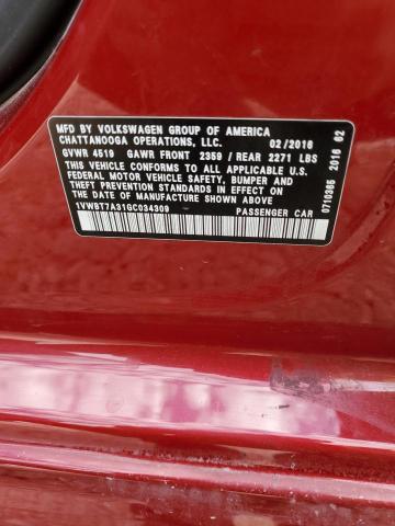 1VWBT7A31GC034309 - 2016 VOLKSWAGEN PASSAT SE წითელი ფოტო 12