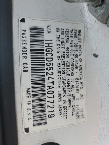 1HGCD5524TA077219 - 1996 HONDA ACCORD DX WHITE photo 12
