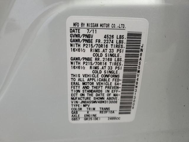 JN8AS5MV4BW313008 - 2011 NISSAN ROGUE S Ağ foto 13