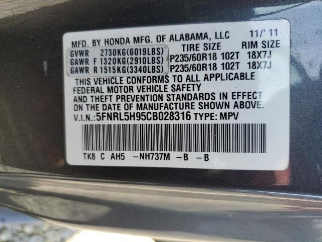 5FNRL5H95CB028316 - 2012 HONDA ODYSSEY TOURING Boz foto 13