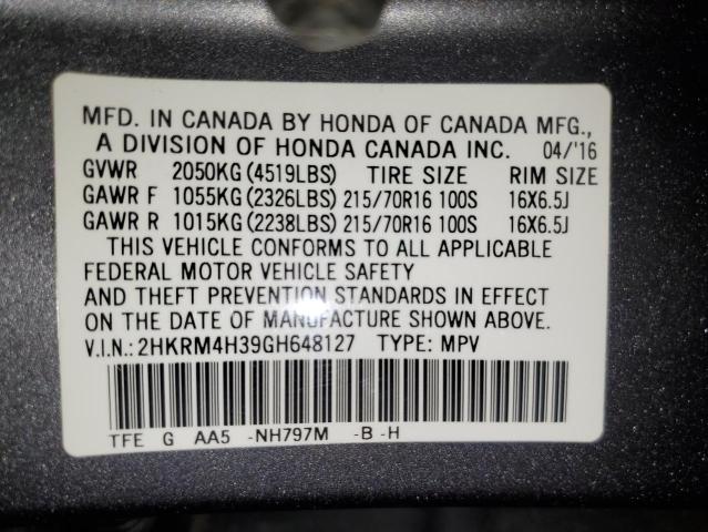 2HKRM4H39GH648127 - 2016 HONDA CR-V LX GRAY photo 13