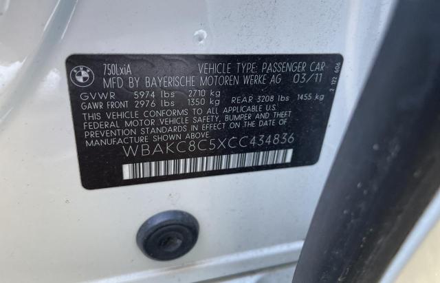 WBAKC8C5XCC434836 - 2012 BMW 750 LXI WHITE photo 10