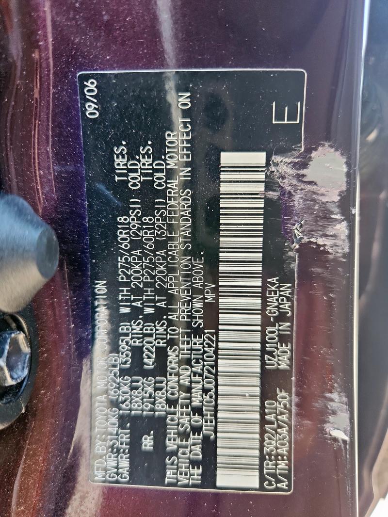 JTEHT05J072104221 - 2007 TOYOTA LAND CRUIS MAROON photo 13