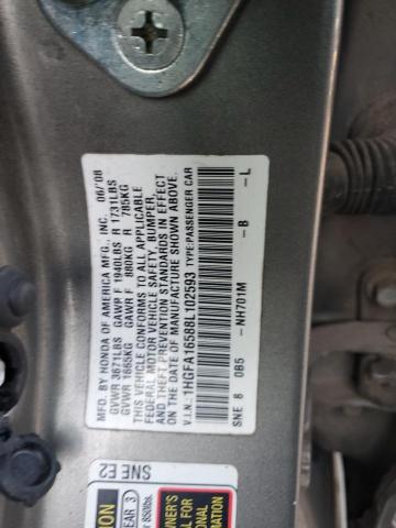 1HGFA16588L102593 - 2008 HONDA CIVIC LX GRAY photo 12