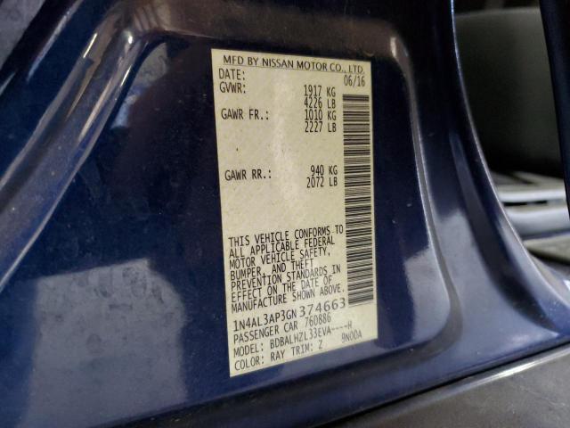 1N4AL3AP3GN374663 - 2016 NISSAN ALTIMA 2.5 BLUE photo 13