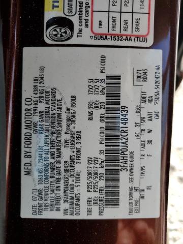 3FAHP0JA2CR148439 - 2012 FORD FUSION SEL RED photo 13