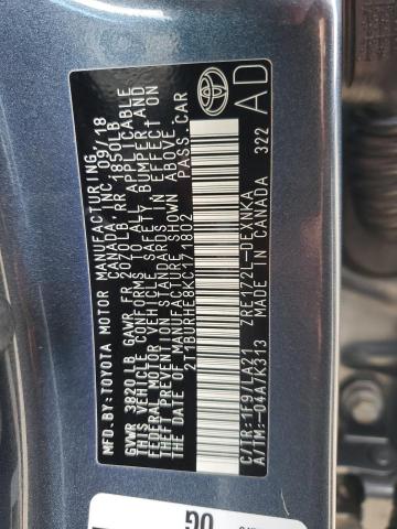 2T1BURHE8KC171802 - 2019 TOYOTA COROLLA L BLUE photo 12