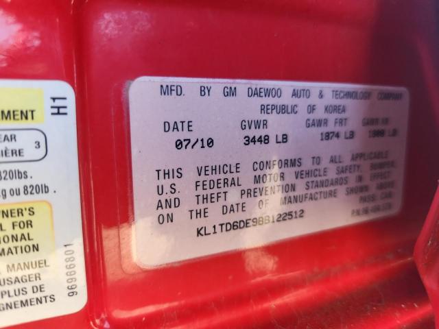 KL1TD6DE9BB122512 - 2011 CHEVROLET AVEO LS RED photo 12