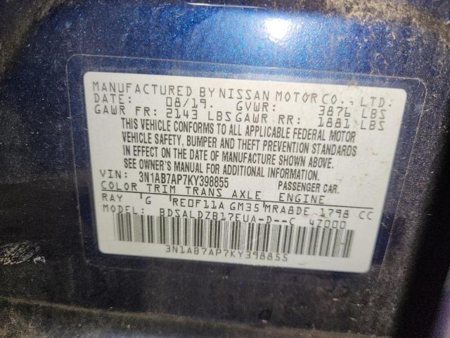 3N1AB7AP7KY398855 - 2019 NISSAN SENTRA S ლურჯი ფოტო 13