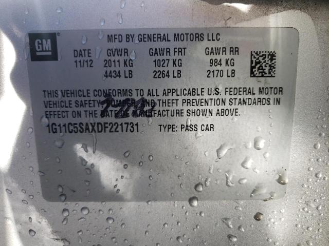 1G11C5SAXDF221731 - 2013 CHEVROLET MALIBU 1LT 银色 照片 12