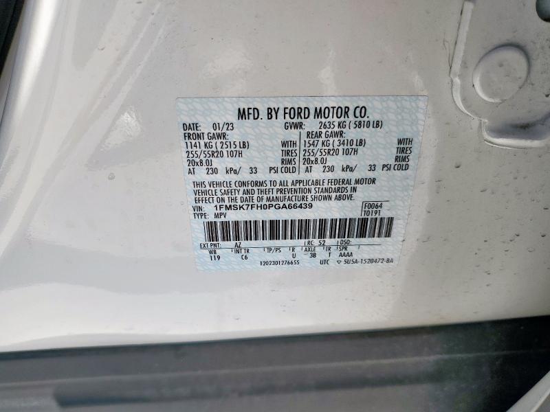 1FMSK7FH0PGA66439 - 2023 FORD EXPLORER LIMITED WHITE photo 13