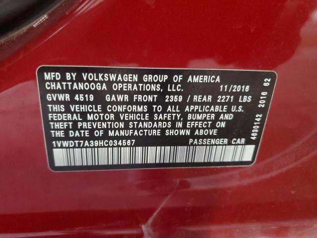 1VWDT7A39HC034567 - 2017 VOLKSWAGEN PASSAT R-LINE Bordo foto 12