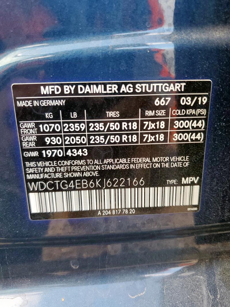 WDCTG4EB6KJ622166 - 2019 MERCEDES-BENZ GLA 250 Azul foto 14